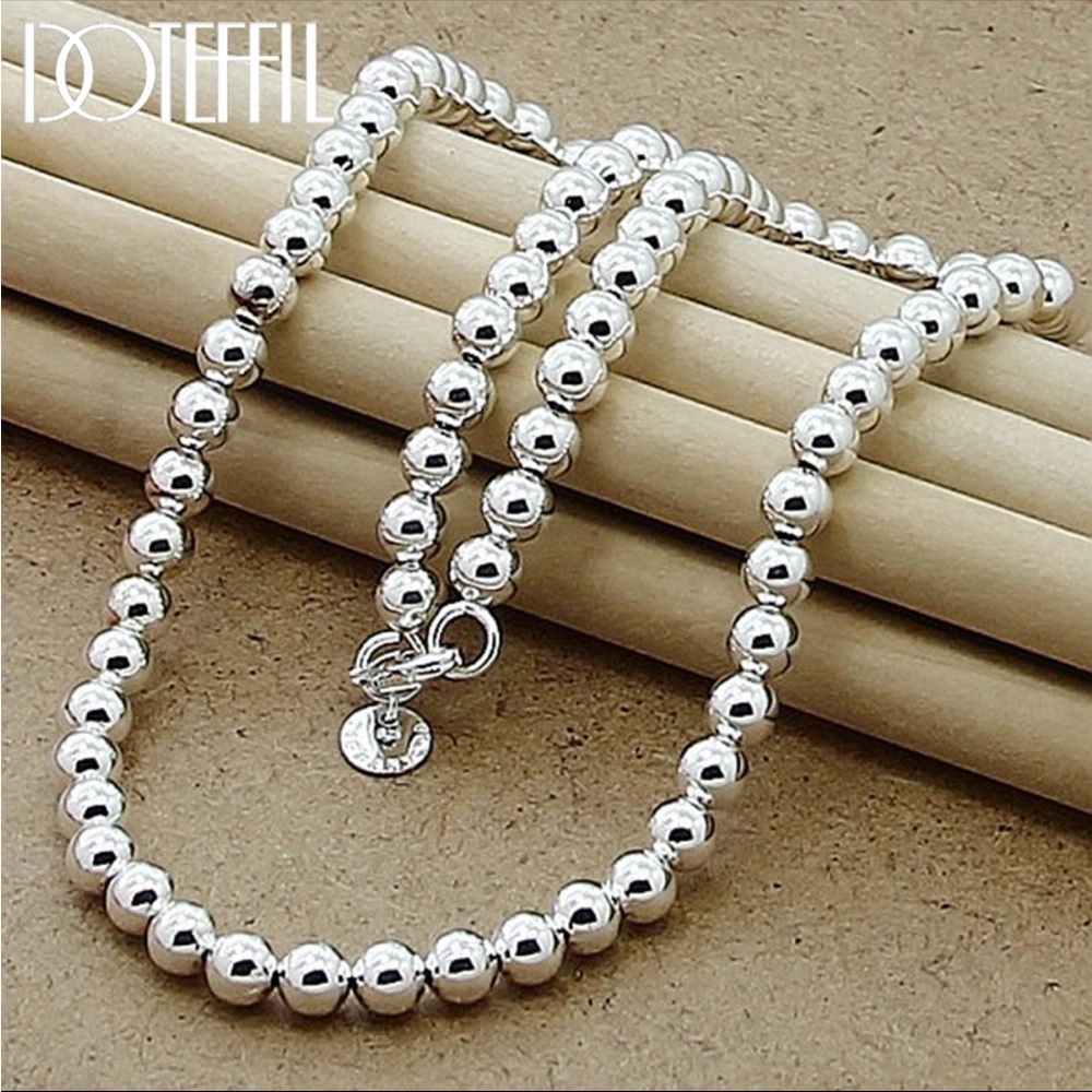 925 Sterling Silver 6mm Smooth Beads Ball Chain Necklack